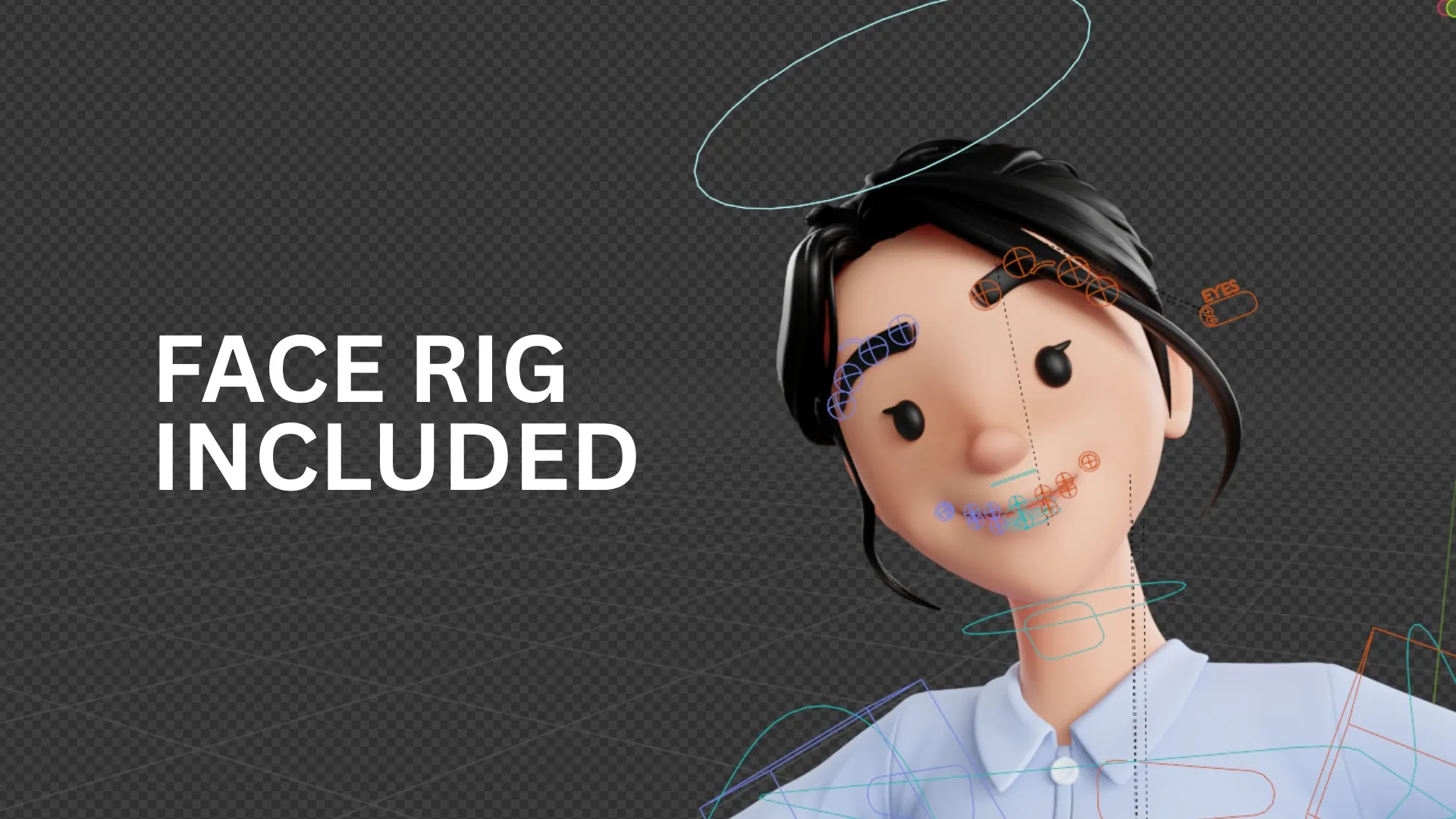 Business Office Cartoon Woman - Rigged 3D Character in Blender with face rig